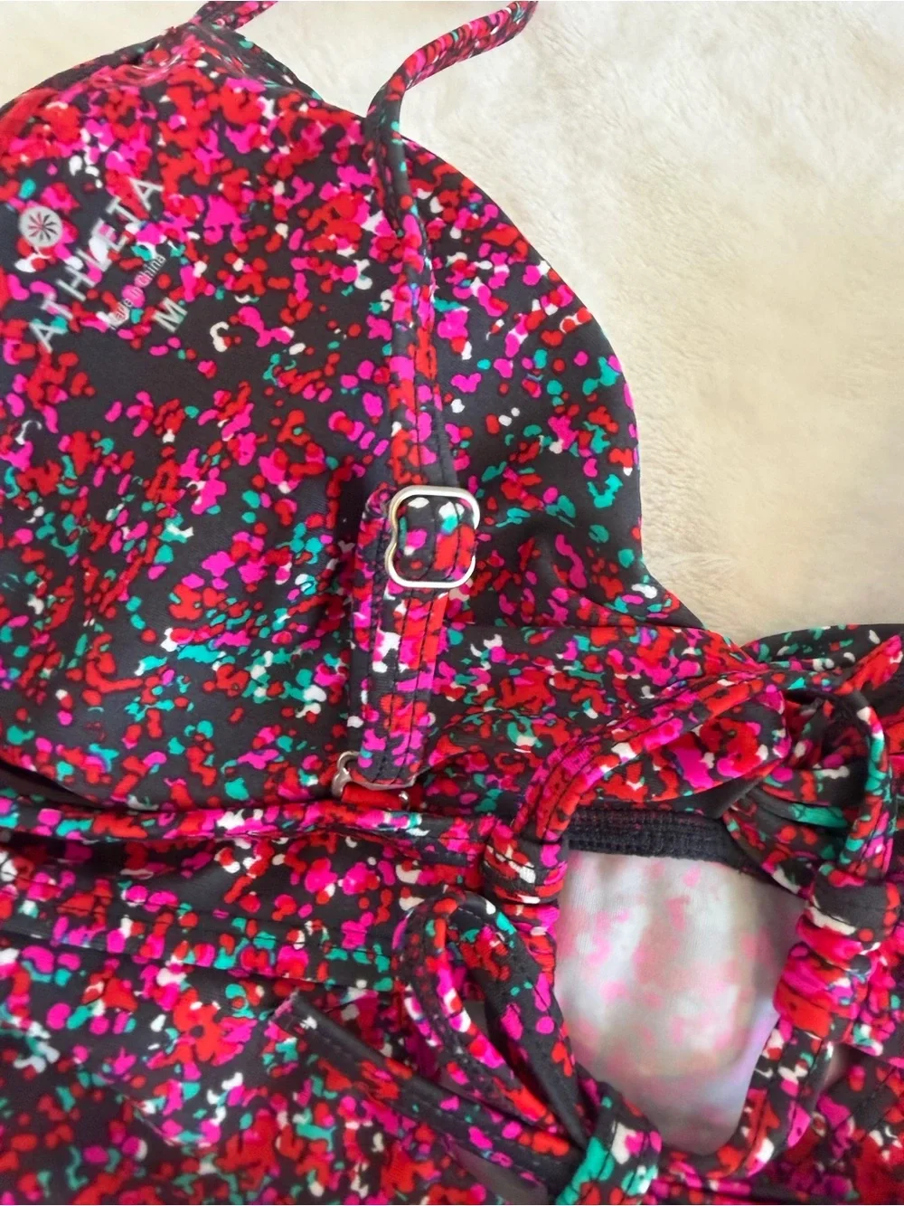 Athleta Size Medium Magenta Multi-Color Confetti Tankini & Bikini Set